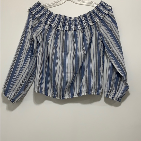 Aeropostale Tops - Aéropostale Striped Off the Shoulder Linen Shirt